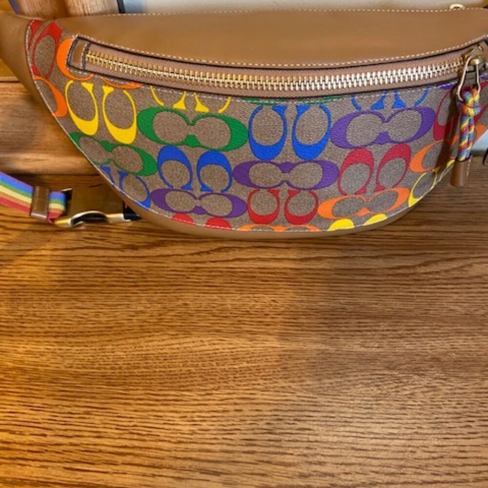 WARREN BELT BAG IN RAINBOW SIGNATURE CANVAS (COACH C4006) QB/KHAKI MULTI